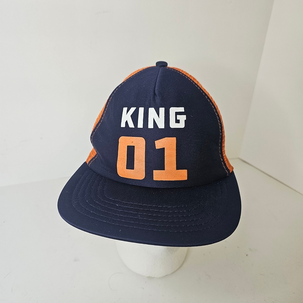 Gertex King 01 Trucker Hat Navy Blue Orange Mesh Snapback Cap G-18C3B-20